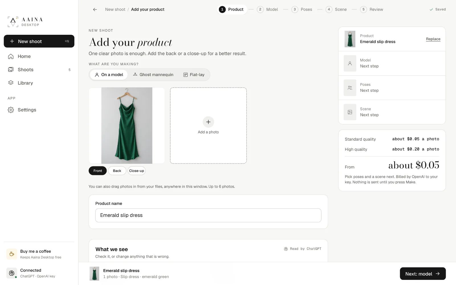 Add your product, with what the app read from the photo
